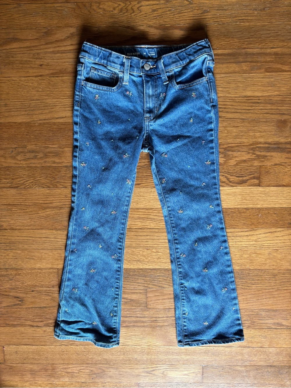 Old Navy Blue Flared Jeans with Tiny Floral Embroidery